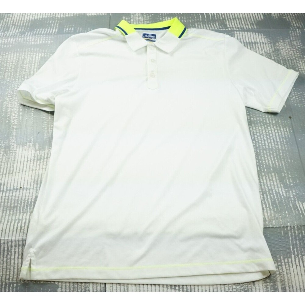 Jack Nicklaus Shirt Mens Medium polo Light Weight White Highlighter green soft